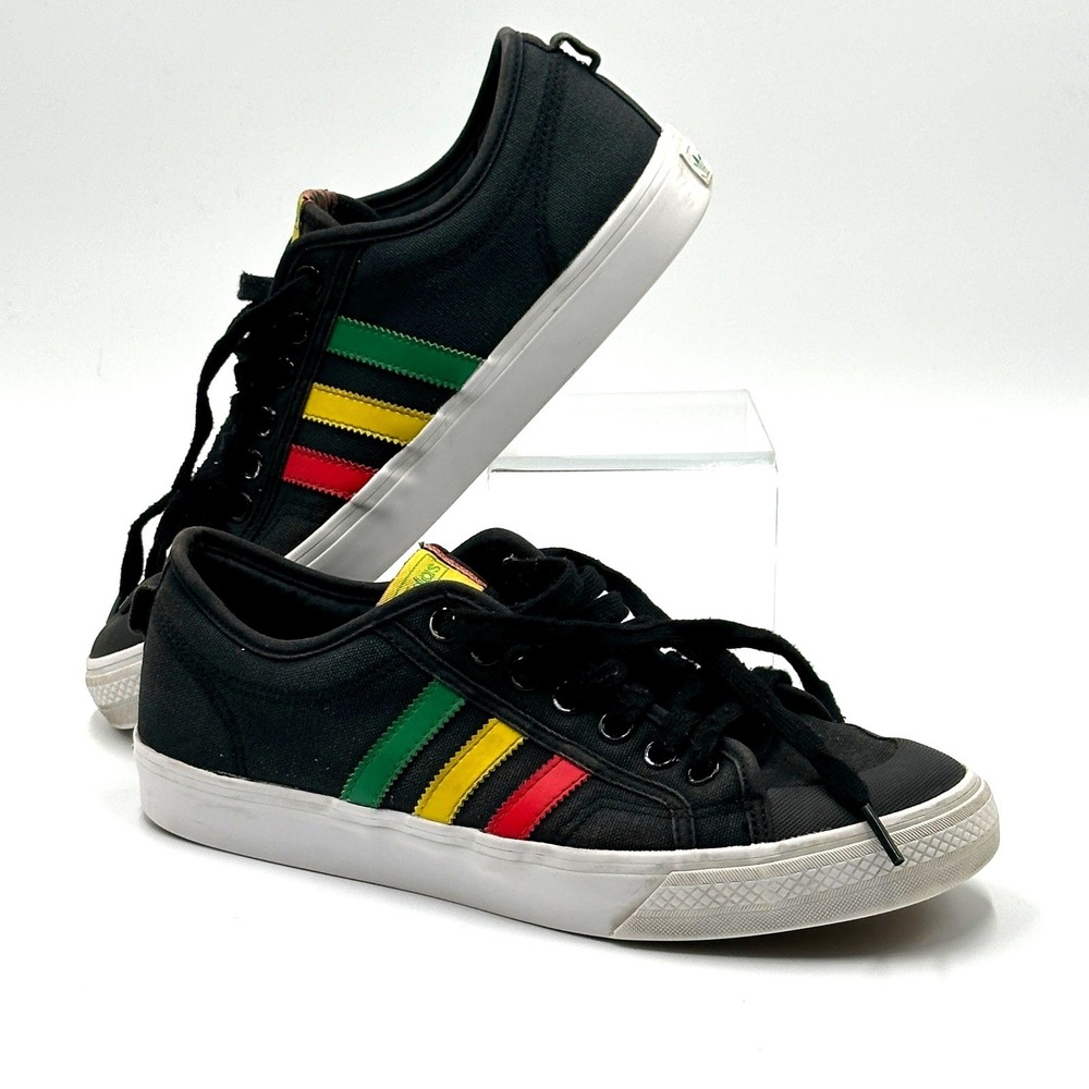Adidas Nizza Lo 10.5 Mens Black Rasta Green Yellow Red Excellent Skate